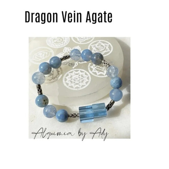 Dragon Vein  agate  beaded handmade adjustable gold rope bracelet - Picture 5 of 5